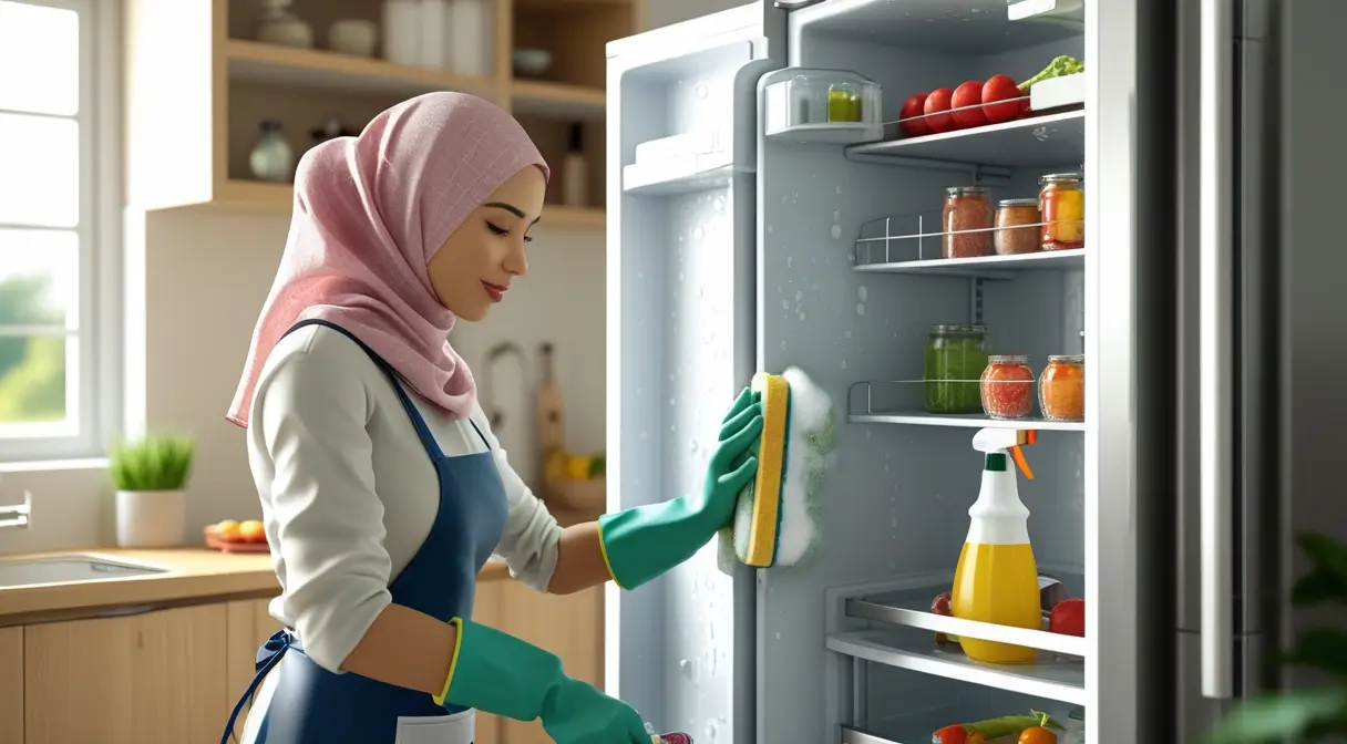 یک خانوم در حال تمیز کردن یخچال بوی بد 